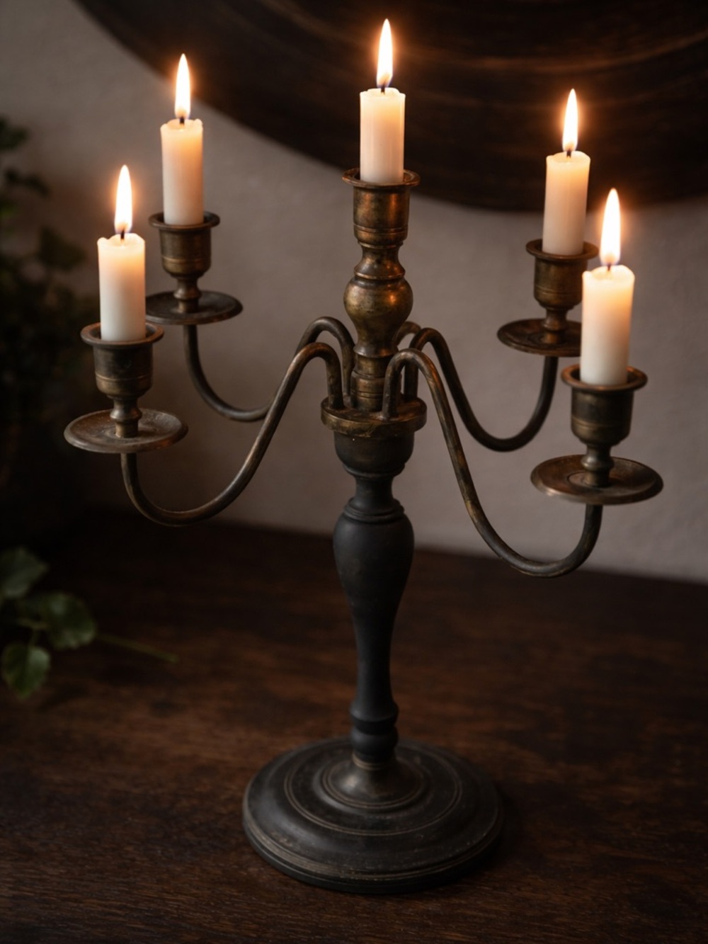 Vintage Five-Arm moving arm Brass Candelabra - Black wood and Brass